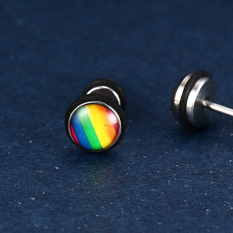 Rainbow Pride Titanium Steel Six Color Stud Earrings