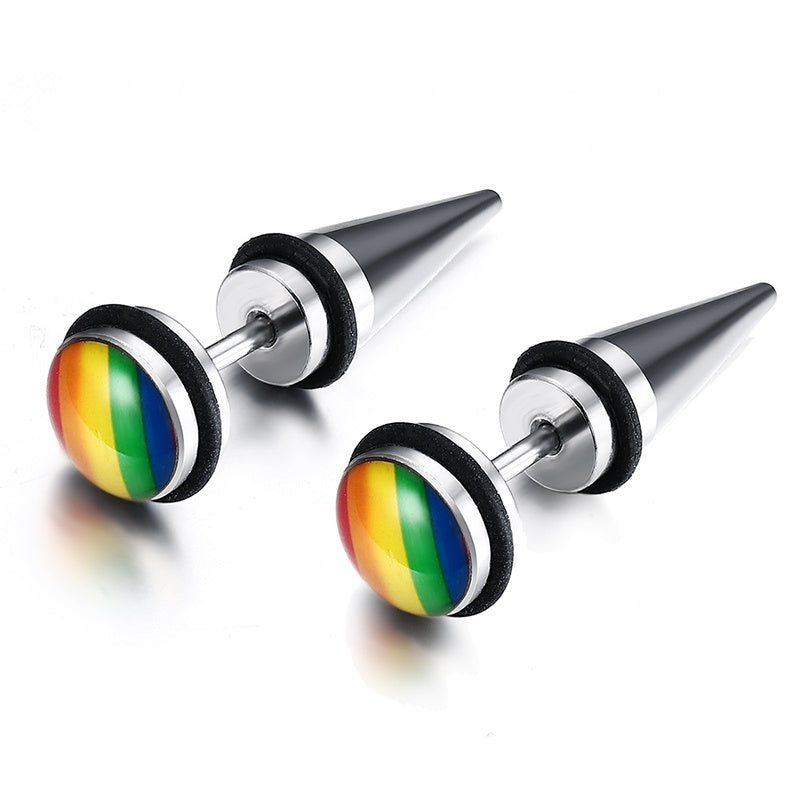 Rainbow Pride Titanium Steel Six Color Stud Earrings