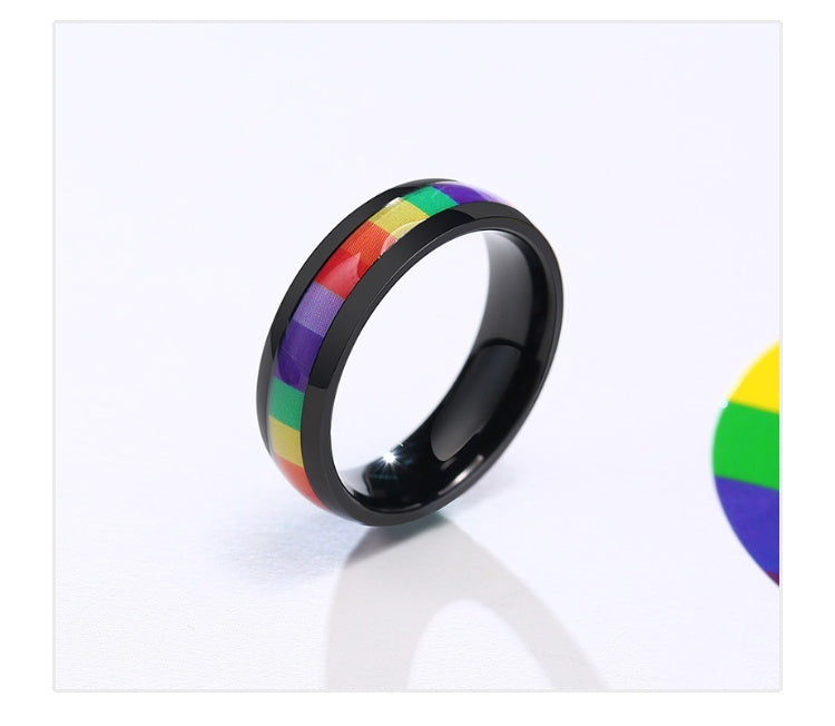 Pride Black Titanium Steel Six-color Ring