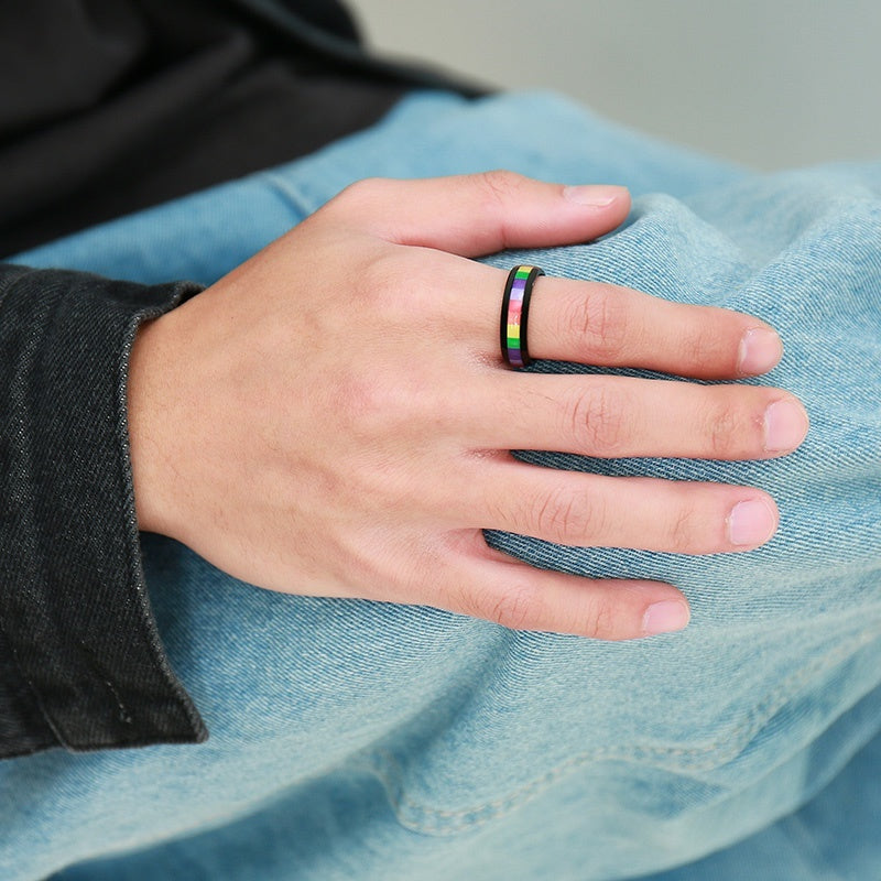 Pride Black Titanium Steel Six-color Ring